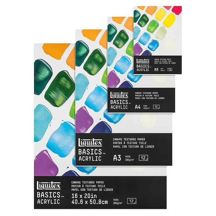 Liquitex Basics Acrylblock - 300 g/m², DIN A5, Anzahl Blätter: 12 Stk. - Verschiedene Größen von Liquitex Basics Acrylic Leinwand-Texturpapierblöcken.