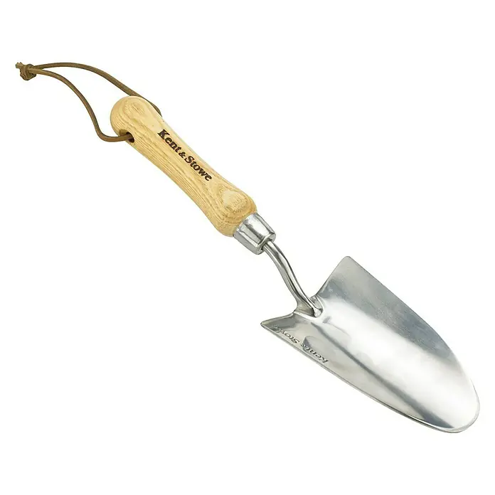 Kent & Stowe Blumenkelle - 8,5 cm - Hochwertiger Kent & Stowe Handspaten mit Holzgriff und Lederschlaufe für den Garten. Ideal für Pflanzarbeiten und zum Umtopfen.