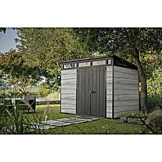 Keter Gerätehaus Signature Storm Grey 7x7 (Außenmaß inkl. Dachüberstand (B x T): 216 x 218 cm, Kunststoff, Stormgrey)