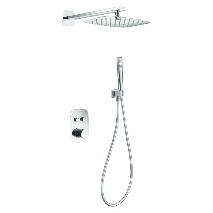 Imex Sistema de ducha empotrado Hidra - Con grifo termostático, Cromo - Conjunto de ducha con rociador de lluvia, teleducha y mezclador termostático para un diseño de baño moderno.