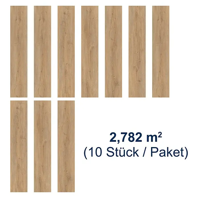 Vinylboden Strong SPC Structure - Georgia, Landhausdiele, 1.220 x 228 x 3,8 mm - Das Bild zeigt Bodenpaneele im Paket, die eine Fläche von 2,782 m² abdecken. Jedes Paket enthält 10 Paneele.
