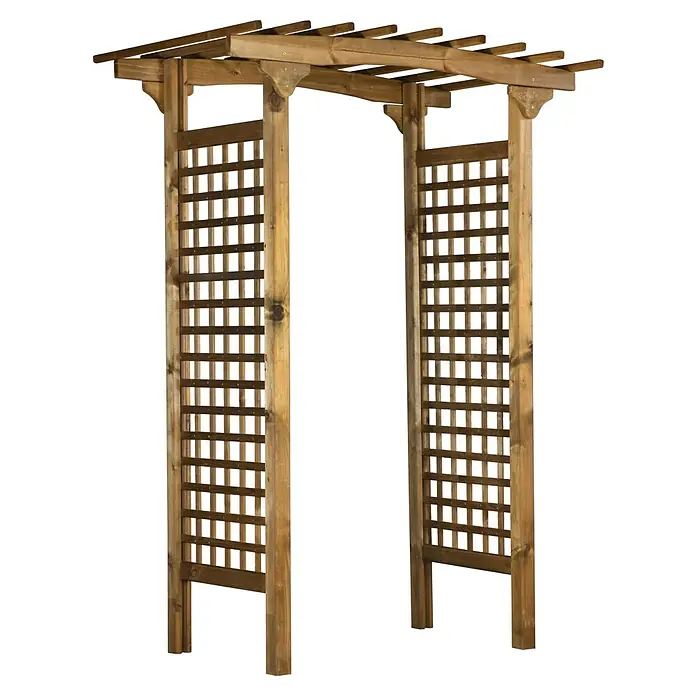 Pergola Straßburg - Durchgangsbreite: 100 cm, Höhe: 218 cm - Holz-Gartenlaube mit Lattenwänden, ideal als dekorativer Durchgang oder Rankhilfe für Pflanzen im Garten.