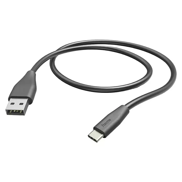 Hama USB-Kabel - 1,5 m, USB A-Stecker, USB C-Stecker, Schwarz - Schwarzes, aufgerolltes USB-A zu USB-C Kabel.