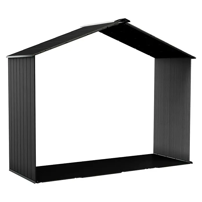 Keter Erweiterungs-Set Stronghold Extension - Passend für: Keter Gerätehaus Stronghold 10x8, Grau - Abbildung eines modernen Gerätehauses aus Metall und Kunststoff in dunklen Farbtönen. Ideal für den Garten zur Aufbewahrung von Werkzeugen.