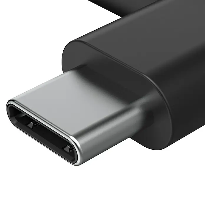 Hama Audio-Adapter USB-C 90° Winkelstecker - Klinkenbuchse 3,5 mm - Nahaufnahme eines USB-C-Anschlusses mit elegantem, modernem Design, ideal für schnelle Datenübertragung und Aufladung.