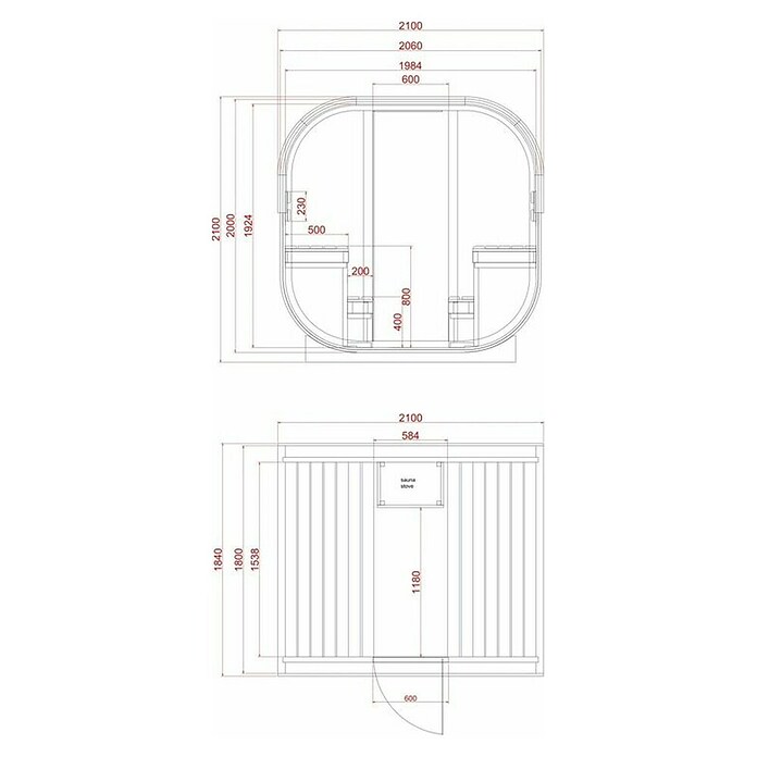 Sanotechnik Savna hiša Hanko  (Do x Š x V: 180 x 210 x 210 cm, 8 kW) | 4146 - Element-Saunen | DCGA - Fertigsauna | DCG - Sauna Wellness | DC - Sanitärinstallation | D - Sanitär | BAUHAUS