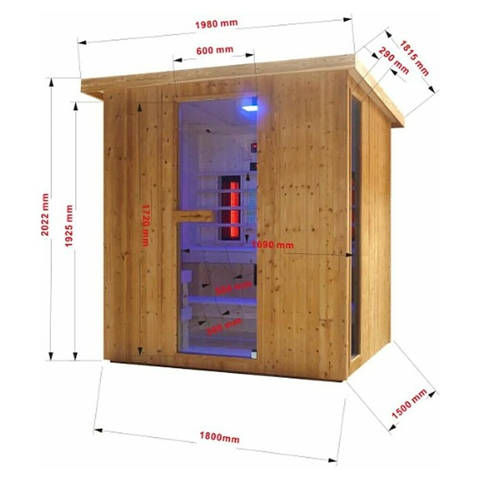 Sanotechnik Savna hiša Lahti  (Do x Š x V: 198 x 181,5 x 200,2 cm, 6 kW, Termo smrekov les) | 4146 - Element-Saunen | DCGA - Fertigsauna | DCG - Sauna Wellness | DC - Sanitärinstallation | D - Sanitär | BAUHAUS