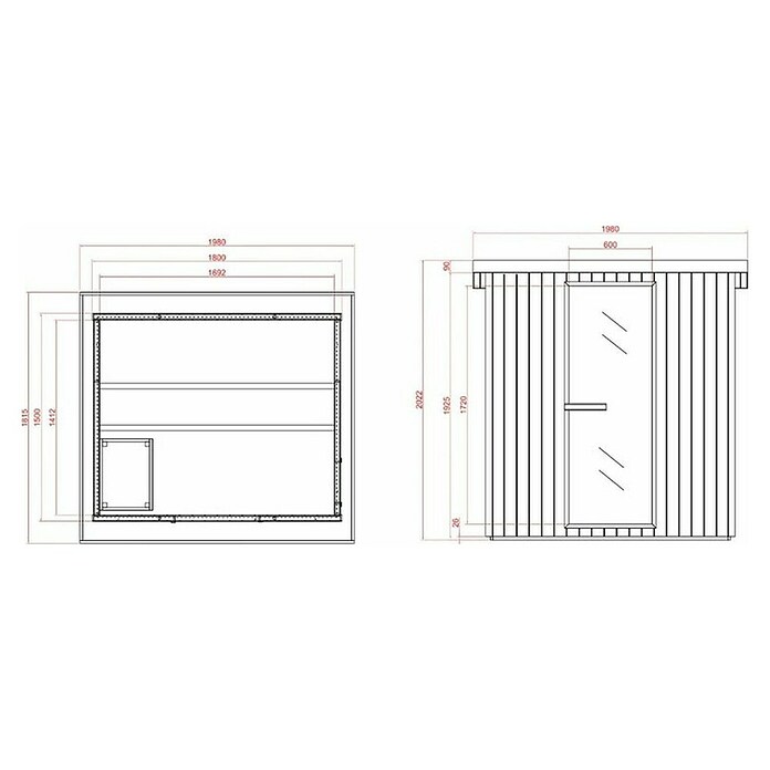 Sanotechnik Savna hiša Lahti  (Do x Š x V: 198 x 181,5 x 200,2 cm, 6 kW, Termo smrekov les) | 4146 - Element-Saunen | DCGA - Fertigsauna | DCG - Sauna Wellness | DC - Sanitärinstallation | D - Sanitär | BAUHAUS