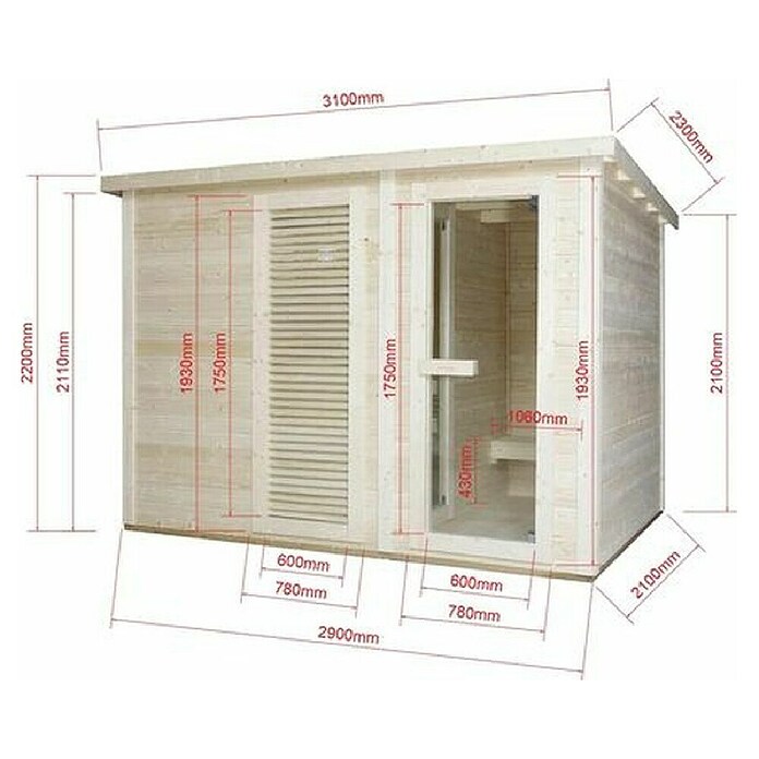 Sanotechnik Finska savna Vaasa  (Do x Š x V: 202,4 x 172,4 x 201,4 cm, 8 kW) | 4146 - Element-Saunen | DCGA - Fertigsauna | DCG - Sauna Wellness | DC - Sanitärinstallation | D - Sanitär | BAUHAUS