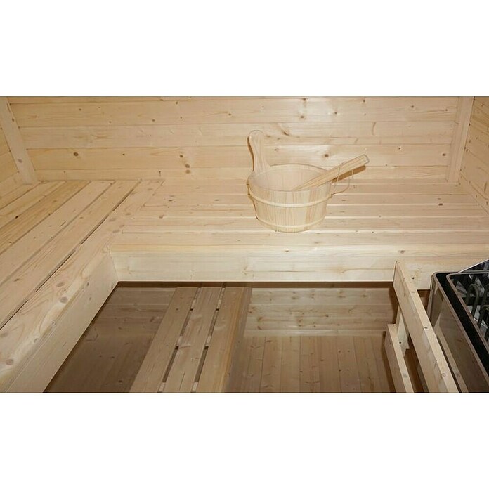 Sanotechnik Savna hiša Rauma  (Do x Š x V: 4.600 x 2.300 x 2.195 mm) | 4146 - Element-Saunen | DCGA - Fertigsauna | DCG - Sauna Wellness | DC - Sanitärinstallation | D - Sanitär | BAUHAUS
