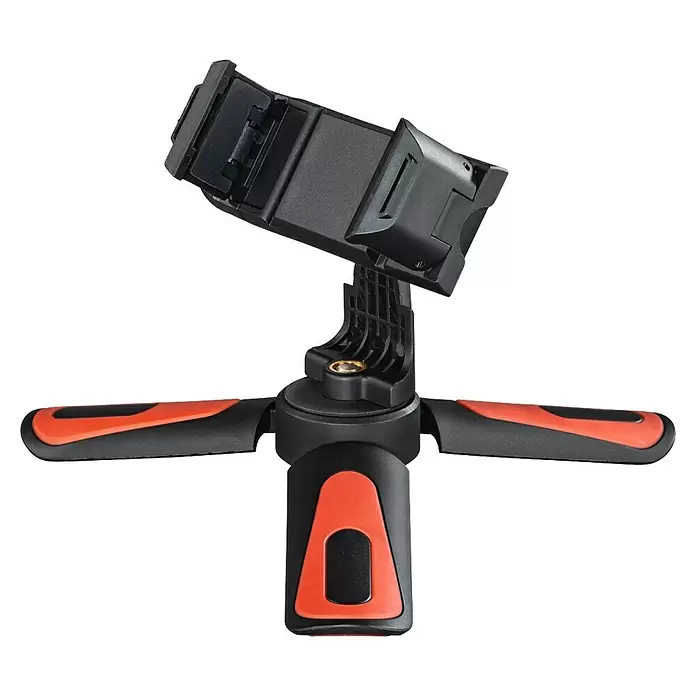 Hama Smartphone-Halter Mini-Stativ "Pocket II Rotation" 15 cm - Schwarz, Rot - Schwarz-orange Smartphone-Stativhalterung mit verstellbarer Handyhalterung.