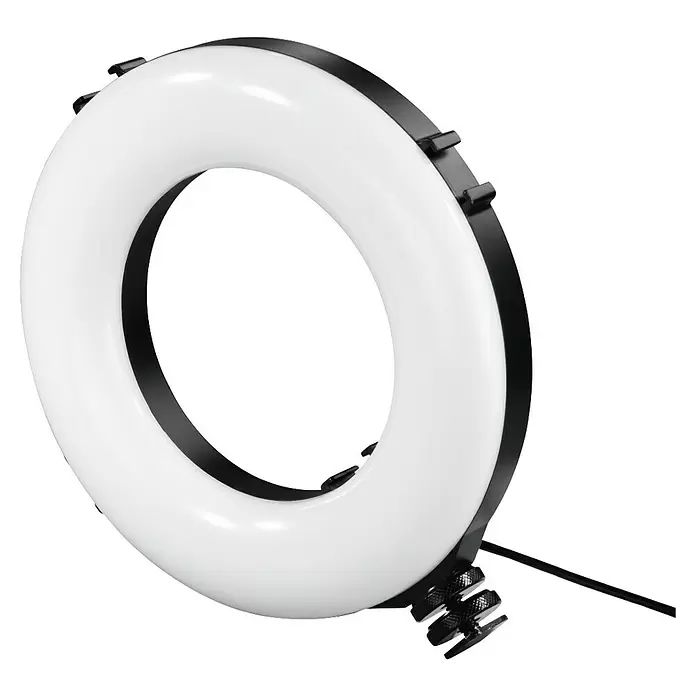 Hama Smartphone-Halter LED-Ringleuchte "SpotLight Smart 80 II" - Schwarz - Weißer LED-Ringlicht mit schwarzem Gehäuse und Montagezubehör, für gleichmäßige Beleuchtung.