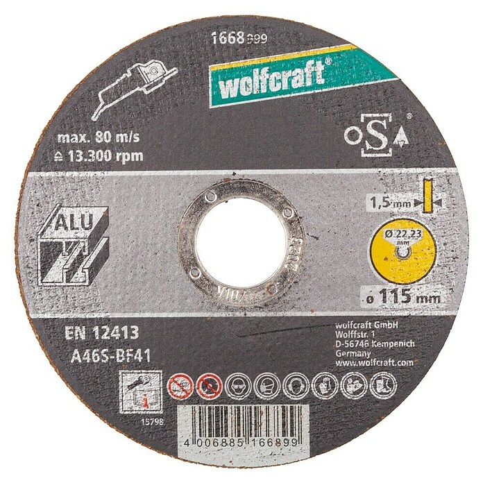 Wolfcraft Trennscheibe (Geeignet für: Aluminium, Durchmesser: 115 mm, Bohrung: 22,22 mm) | BAUHAUS