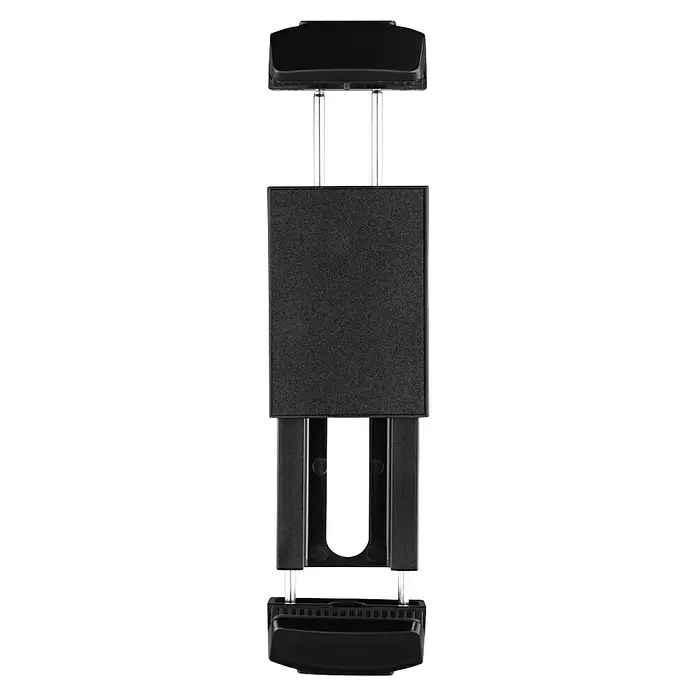 Hama Smartphone-Halter LED-Ringleuchte "SpotLight Smart 80 II" - Schwarz - Verstellbare schwarze Handyhalterung mit strukturierter Oberfläche und zwei metallischen Auszugsstangen.