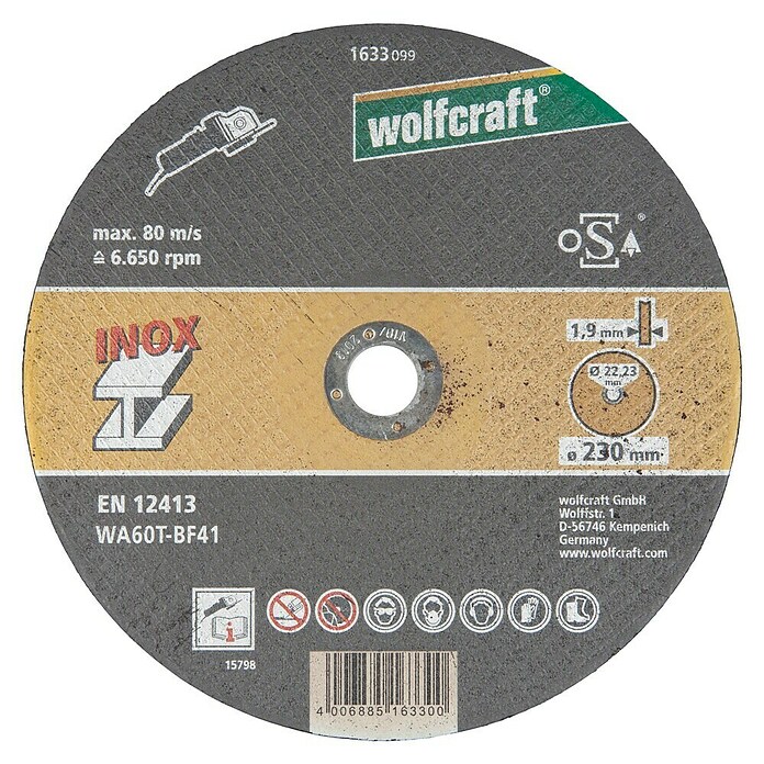 Wolfcraft Trennscheibe (Geeignet für: Stahl, Durchmesser: 230 mm, Bohrung: 22,22 mm) | BAUHAUS