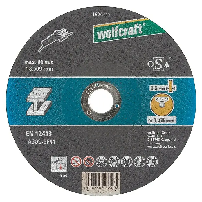 Wolfcraft Trennscheibe - Geeignet für: Metall, Durchmesser: 178 mm, Bohrung: 22,22 mm - Abbildung einer Wolfcraft Trennscheibe.