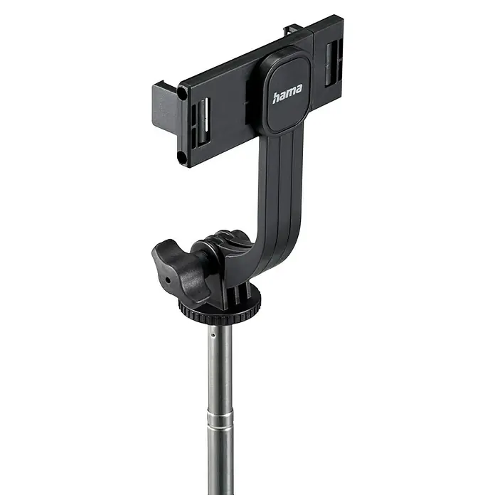 Hama Smartphone-Halter Selfie-Stick mit Standfuß Fancy Stand 110" ausziehbar 31-110 cm - Schwarz - Nahaufnahme des Hama Smartphone-Stativs, das sich durch seine robuste Bauweise und flexible Einstellbarkeit auszeichnet.