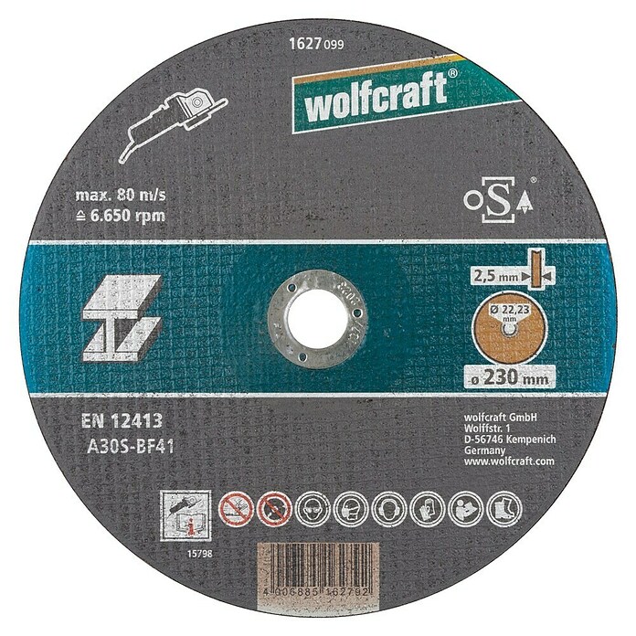 Wolfcraft Trennscheibe (Geeignet für: Metall, Durchmesser: 230 mm, Bohrung: 22,22 mm) | BAUHAUS