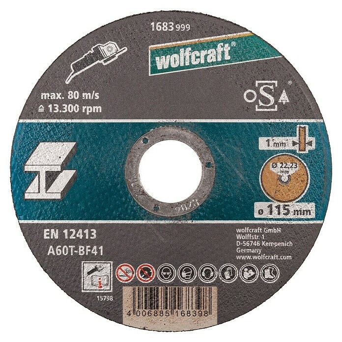 Wolfcraft Trennscheibe (Geeignet für: Metall, Durchmesser: 115 mm, Bohrung: 22,22 mm) | BAUHAUS