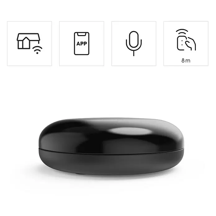 Hama Wifi Steuerzentrale WLAN-Universal-Fernbedienung Infrarot für Sprach- / App-Steuerung - Schwarz - Glänzender schwarzer, ovaler Smart Home Hub für App-, Sprach- und 8m-Fernsteuerung.