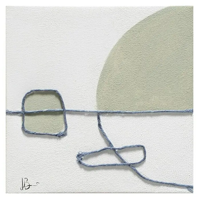 Bubola & Naibo Cuadro pintado a mano Abstracto 906 - Abstracto 906, An x Al: 30 x 30 cm - Obra de arte abstracta con formas minimalistas y acentos de hilo azul sobre lienzo. Arte de pared único para interiores modernos.