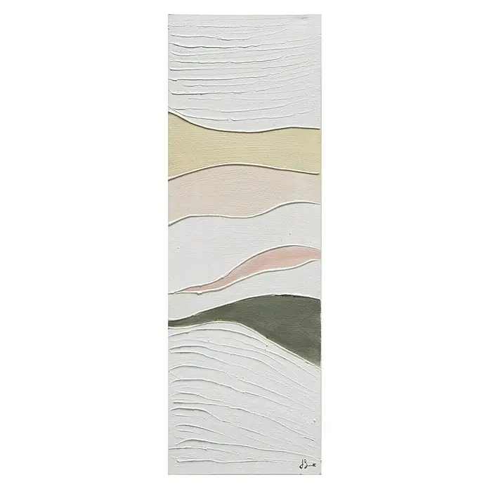 Bubola & Naibo Cuadro pintado a mano Abstracto 918 - Abstracto 918, An x Al: 30 x 90 cm - Pintura abstracta con campos de color horizontales texturizados en tonos de blanco, beige, rosa y verde.