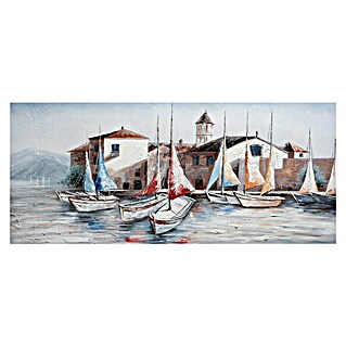 Bubola & Naibo Cuadro pintado a mano Pueblo y veleros (Pueblo y veleros, An x Al: 150 x 65 cm)