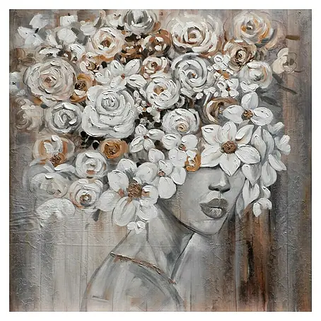 Bubola & Naibo  Cuadro pintado a mano Cara con flores