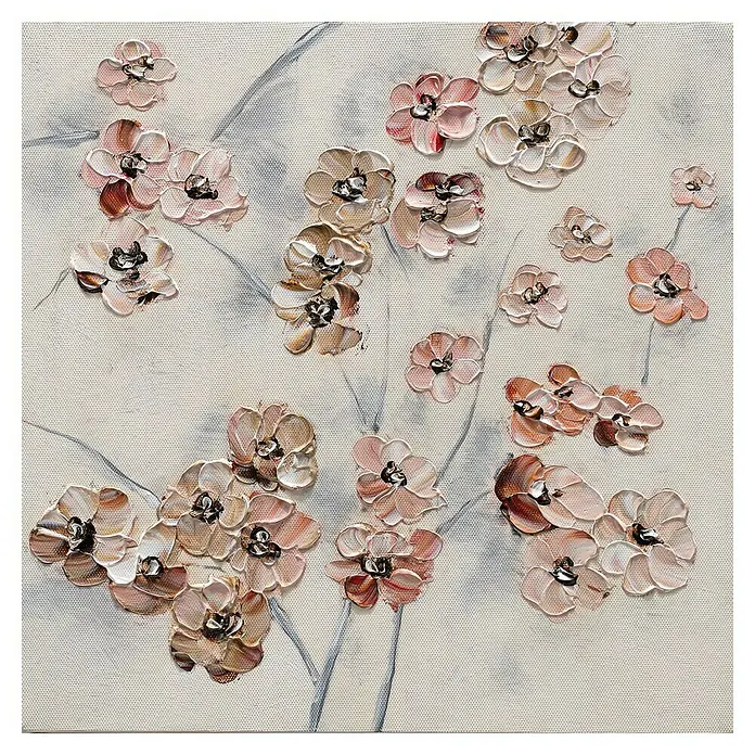 Bubola & Naibo Cuadro pintado a mano Flores 613 - Flores 613, An x Al: 30 x 30 cm, Material: Madera - Delicado cuadro de flores de cerezo en suaves tonos de rosa y beige, creando una atmósfera tranquila y elegante.