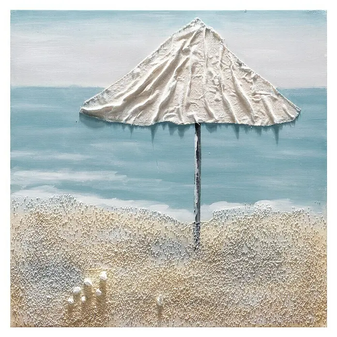 Bubola & Naibo Cuadro pintado a mano Sombrilla - Sombrilla, An x Al: 60 x 60 cm - Impresión artística de una escena de playa con sombrilla. La pintura representa un día soleado en el mar, ideal para la decoración.