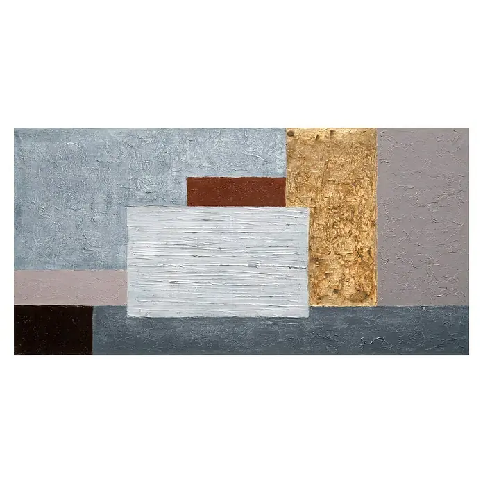 Bubola & Naibo Cuadro pintado a mano Polígonos - Polígonos, An x Al: 120 x 60 cm - Pintura abstracta con bloques texturizados en gris, oro, blanco y marrón. Arte mural moderno con textura palpable para un ambiente elegante.