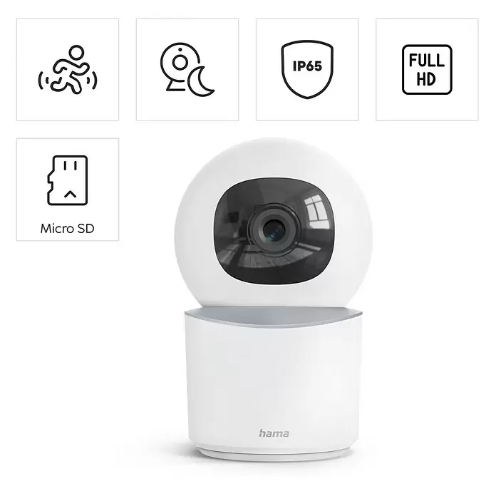 Hama Wifi Überwachungskamera - Erfassungswinkel: 100 ° - Weiße Hama Überwachungskamera mit Bewegungserkennung, Nachtsicht, IP65, Full HD und Micro-SD-Unterstützung.