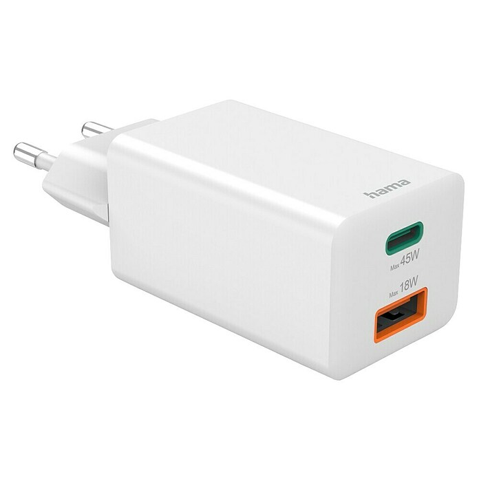 Hama USB-Adapter Schnellladegerät USB-C+A (Weiß, 45 W) | BAUHAUS