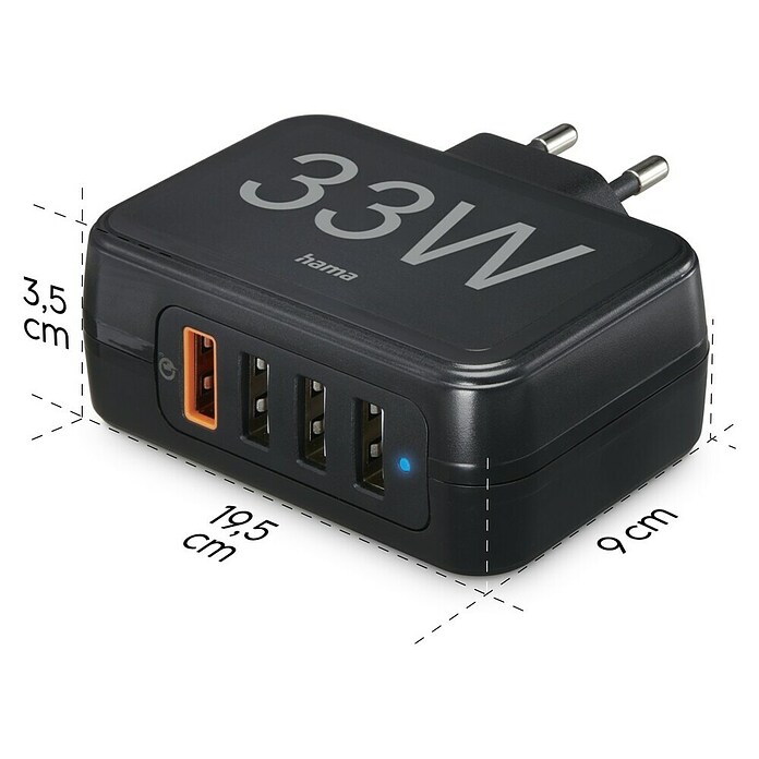 Hama USB-Adapter Schnellladegerät 4x USB-A 33W (Schwarz, USB A-Stecker) | BAUHAUS