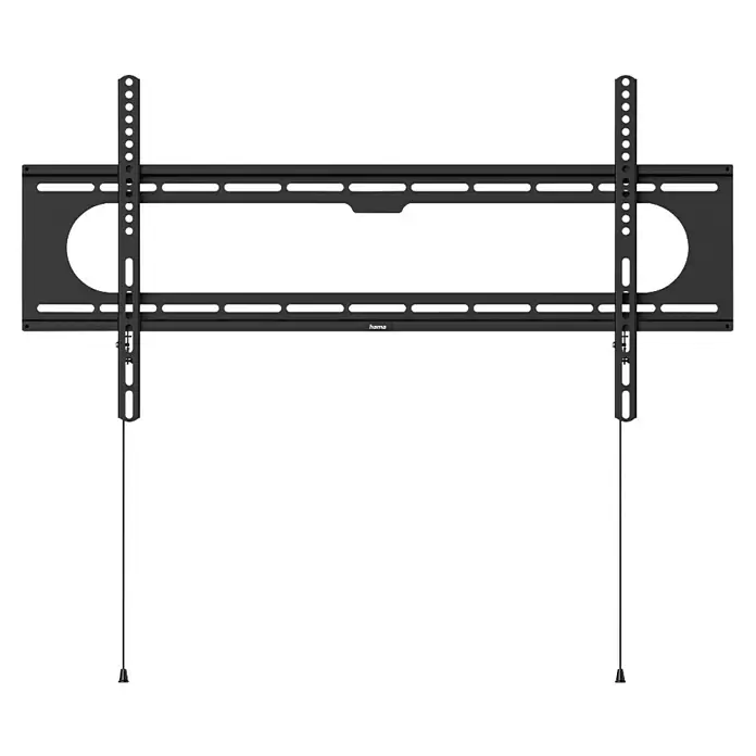 Hama TV-Wandhalterung starr - Passend für: Bildschirmgröße: 94 - 229 cm (37" - 90") bis 100 kg - Schwarze Metall-TV-Wandhalterung mit horizontalem Rahmen und zwei vertikal verstellbaren Schienen mit Zugschnüren.