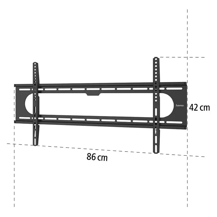 Hama TV-Wandhalterung starr - Passend für: Bildschirmgröße: 94 - 229 cm (37" - 90") bis 100 kg - Schwarze TV-Wandhalterung aus Metall, 86 cm breit und 42 cm hoch.