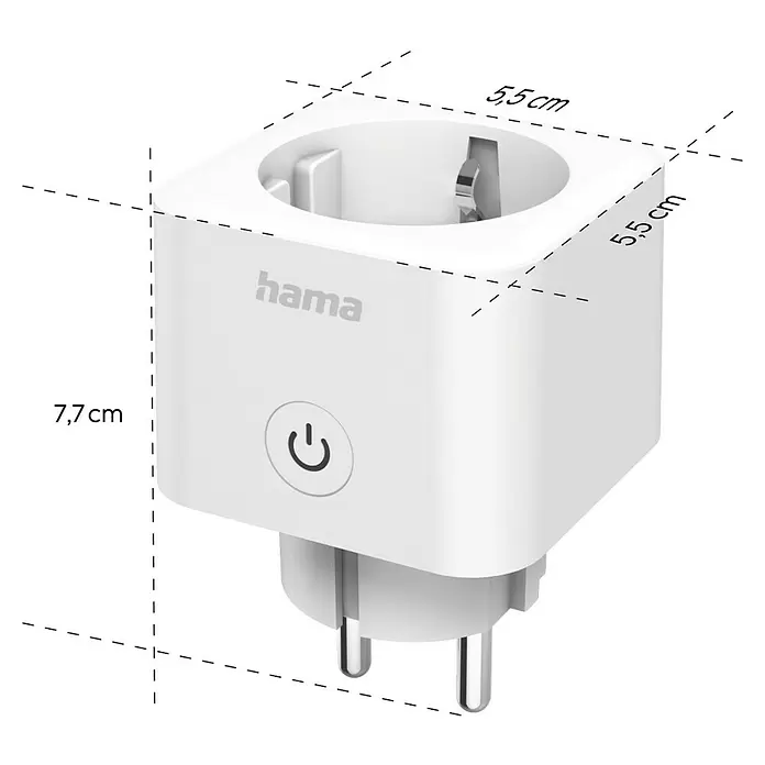 Hama Funksteckdose WLAN-Steckdose Matter - Weiß, Max. Anschlussleistung: 3.680 W, 1 Stk. - Weißer Hama Smart Plug Adapter mit Typ-F-Steckdose und Power-Taste, Maße 5,5 x 5,5 x 7,7 cm.