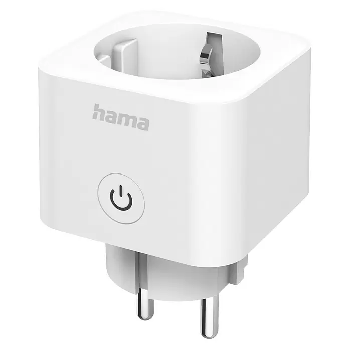 Hama Funksteckdose WLAN-Steckdose Matter - Weiß, Max. Anschlussleistung: 3.680 W, 1 Stk. - Weißer Smart-Plug-Adapter von Hama mit Ein-/Aus-Taste und zwei Steckerstiften.