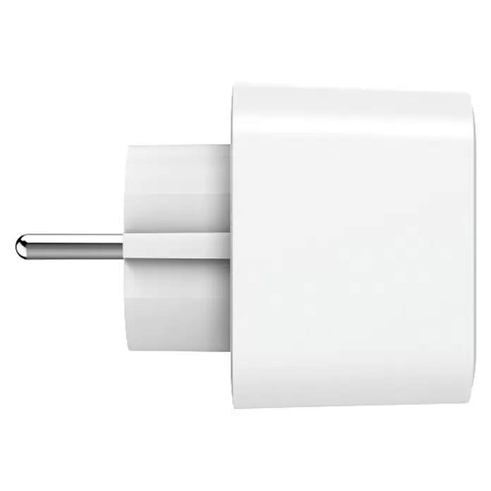 Hama Funksteckdose WLAN-Steckdose Matter - Weiß, Max. Anschlussleistung: 3.680 W, 1 Stk. - Weißes Netzteil mit einem einzelnen runden Metallsteckerstift.