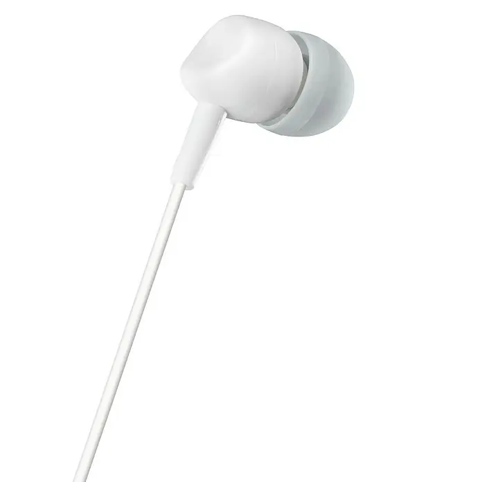 Hama In Ear Kopfhörer Kooky mit Mikrofon - Kabellänge: 1,2 m, Weiß - Weißer kabelgebundener Kopfhörer mit einem grauen Silikonstöpsel, ideal für Musikliebhaber und Pendler.