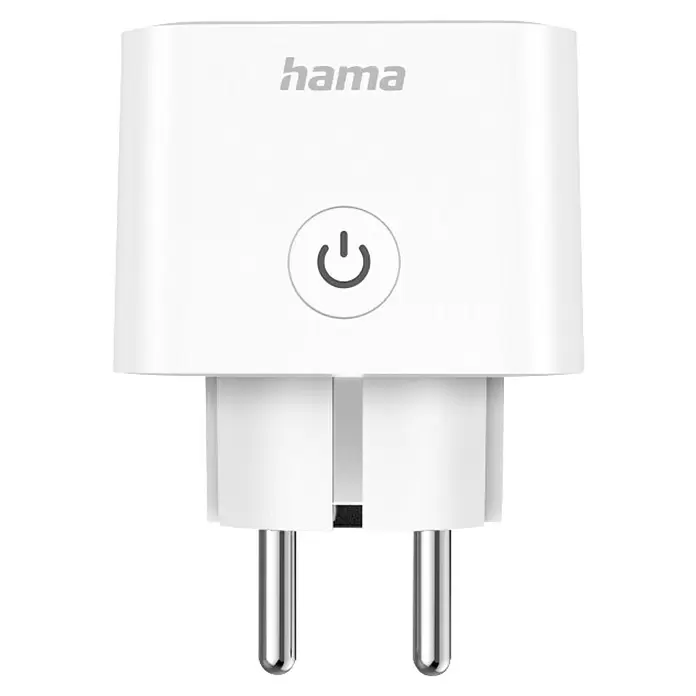 Hama Funksteckdose WLAN-Steckdose Matter - Weiß, Max. Anschlussleistung: 3.680 W, 1 Stk. - Weißer Hama Smart Plug mit zwei Stiften und Ein-/Aus-Taste.