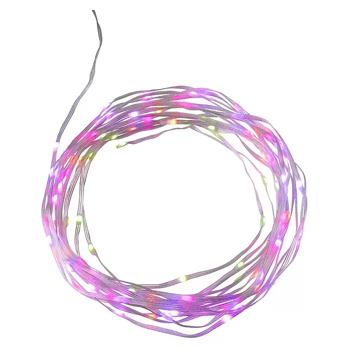 Hama Wifi Smart-LED-Lichterkette IP65 - Innen, 10 m, Lichtfarbe: Mehrfarbig, 100 Stk., Netzbetrieben - Aufgewickelte lila und mehrfarbige LED-Lichterkette aus feinem Draht.