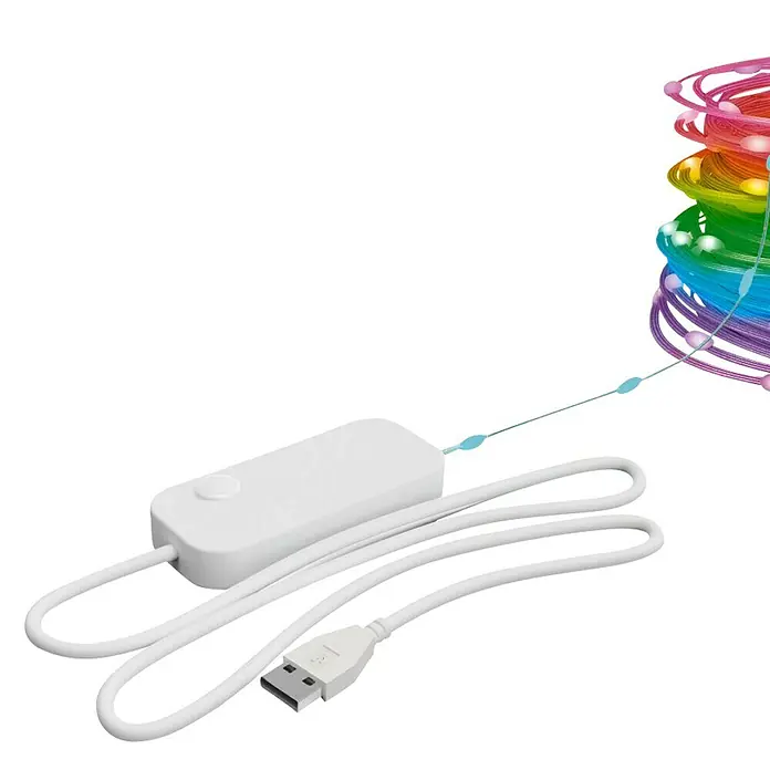Hama Wifi Smart-LED-Lichterkette IP65 - Innen, 10 m, Lichtfarbe: Mehrfarbig, 100 Stk., Netzbetrieben - USB-betriebene LED-Lichterkette mit Farbverlauf und Bedienelementen. Perfekt für stimmungsvolle Beleuchtung im Innenbereich und einfache Bedienung.