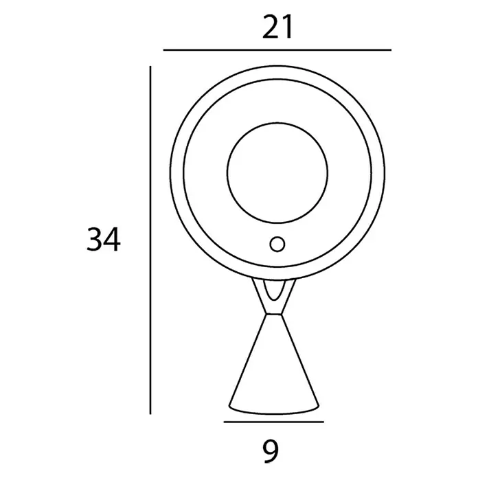 Tauro Baño Espejo cosmético 3 luces - 21 x 34 cm, Diámetro: 20 cm, Redonda, Plata, Aumento 1: 700 % - Ilustración de una lámpara elegante con un diseño circular y dimensiones para la instalación, perfecta para espacios modernos.