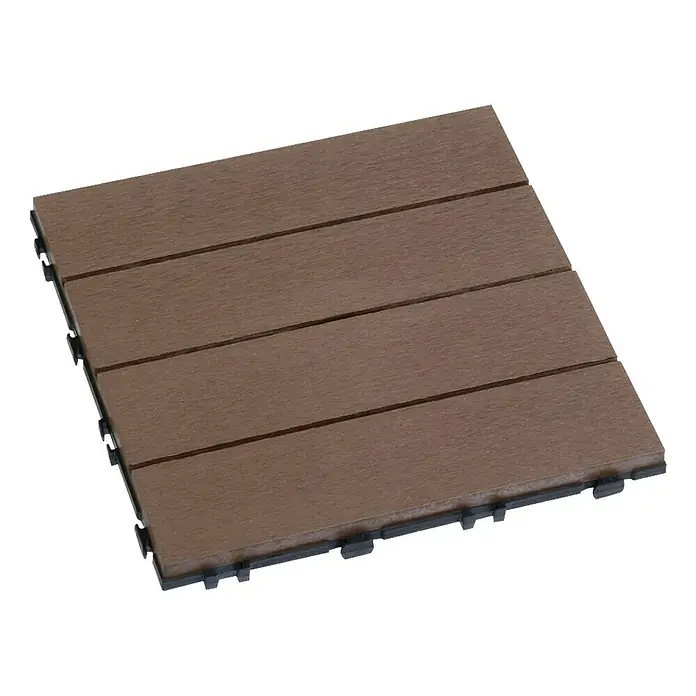 Klickfliese - WPC, 30 x 30 x 2,5 cm, 10 Stk., Marone - Das Bild zeigt eine braune Terrassenfliese aus Holz, die sich ideal für die Gestaltung von Außenbereichen eignet.