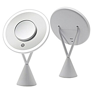 Tauro Baño Espejo cosmético 3 luces (21 x 34 cm, Diámetro: 20 cm, Redonda, Plata, Aumento 1: 700 %)