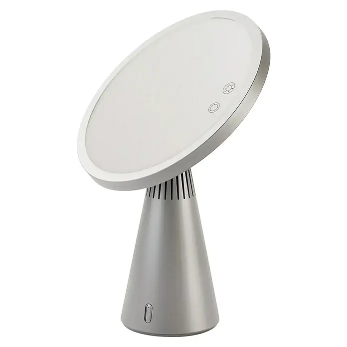 Tauro Baño Espejo cosmético Bluetooth - 23 x 34 cm, Diámetro: 23 cm, Redonda, Plata, Aumento 1: 700 % - Un elegante espejo cosmético redondo con iluminación, ideal para tu rutina de belleza diaria. Perfecto para maquillaje y cuidado de la piel.