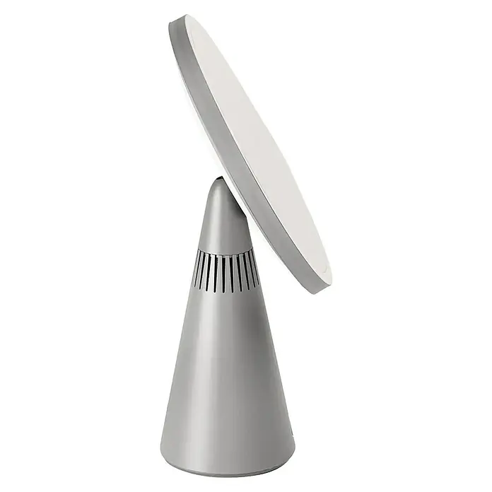 Tauro Baño Espejo cosmético Bluetooth - 23 x 34 cm, Diámetro: 23 cm, Redonda, Plata, Aumento 1: 700 % - Espejo inteligente plateado con soporte cónico. Su diseño elegante y moderno hace que sea un complemento ideal para cualquier habitación.
