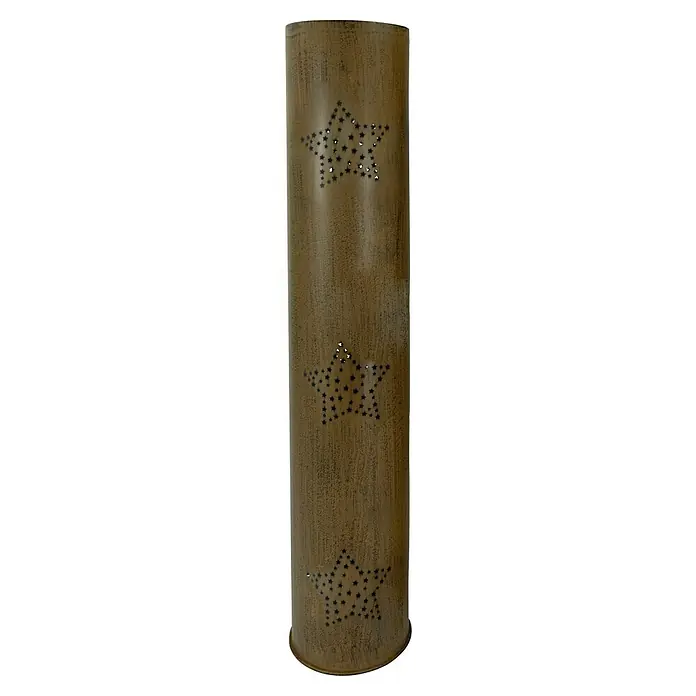Metall-Laterne - Braun, Stern, 16 x 86 cm - Rustikale goldene Laterne mit Sternausschnitten, die ein warmes Licht erzeugt und eine gemütliche Atmosphäre schafft.