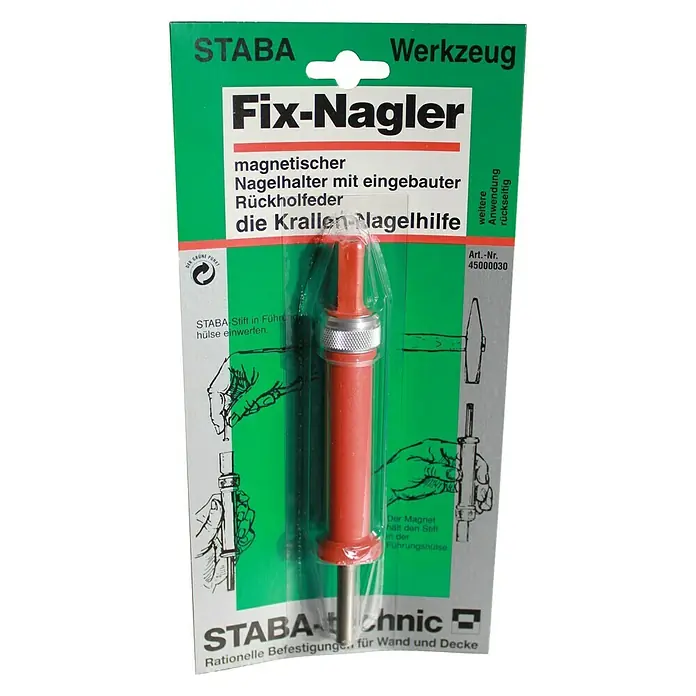 Staba Clavadora eléctrica - Plástico - Sujetador de clavos "Fix-Nagler" de STABA. Ayuda magnética con resorte de retorno incorporado para clavar con precisión.